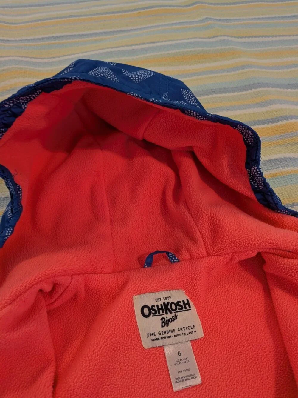 ⭐ OshKosh Bgosh blue / pink / white fleece-lined jacket size 6